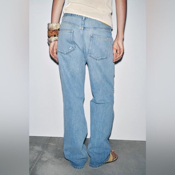 ZARA ZW COLLECTION MID-RISE RIPPED STRAIGHT JEANS - Picture 4 of 7